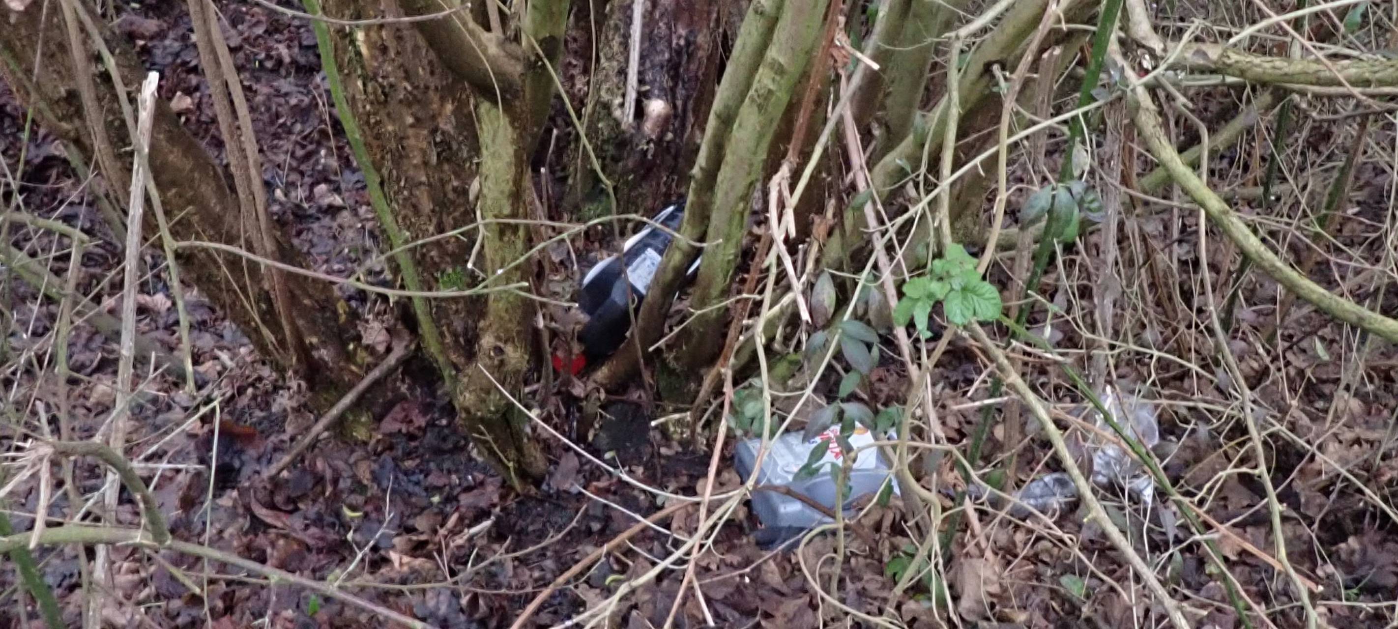 Auch mehrere Behälter mit Altöl wurden am Kanal in Waltrop einfach ins Gebüsch geworfen.